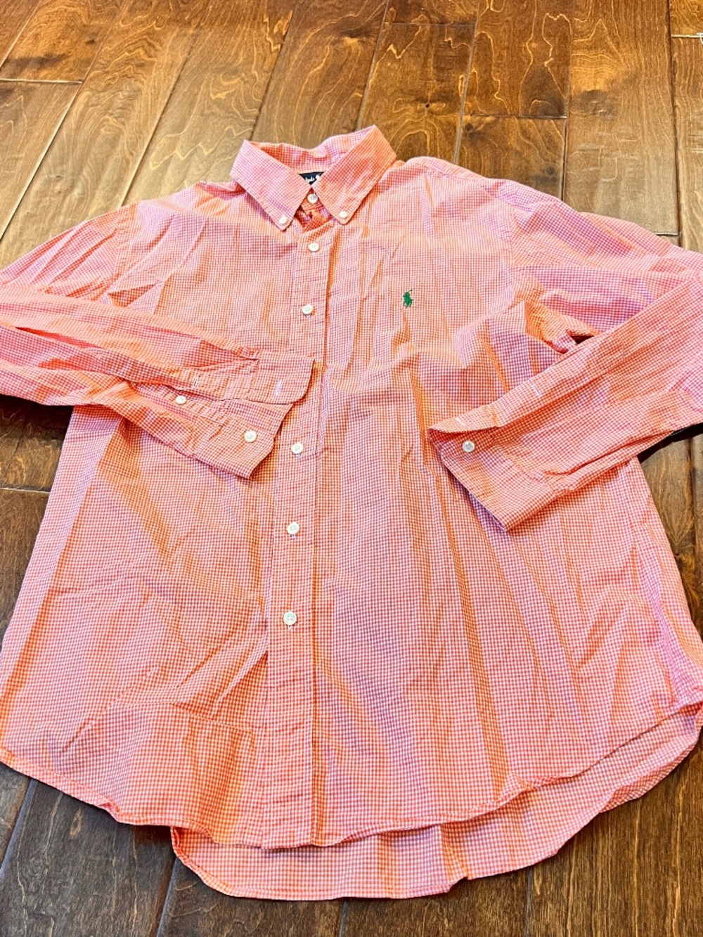 Ralph Lauren Orange White Check LS Button Down Custom Fit Men’s Shirt XL